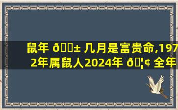 鼠年 🐱 几月是富贵命,1972年属鼠人2024年 🦢 全年运势